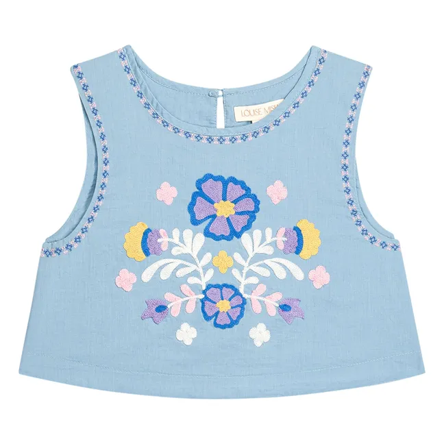 Besticktes Top Albane Bio-Baumwolle | Blau