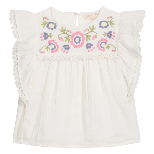 Blusa con volantes de algodón orgánico Malya | Blanco