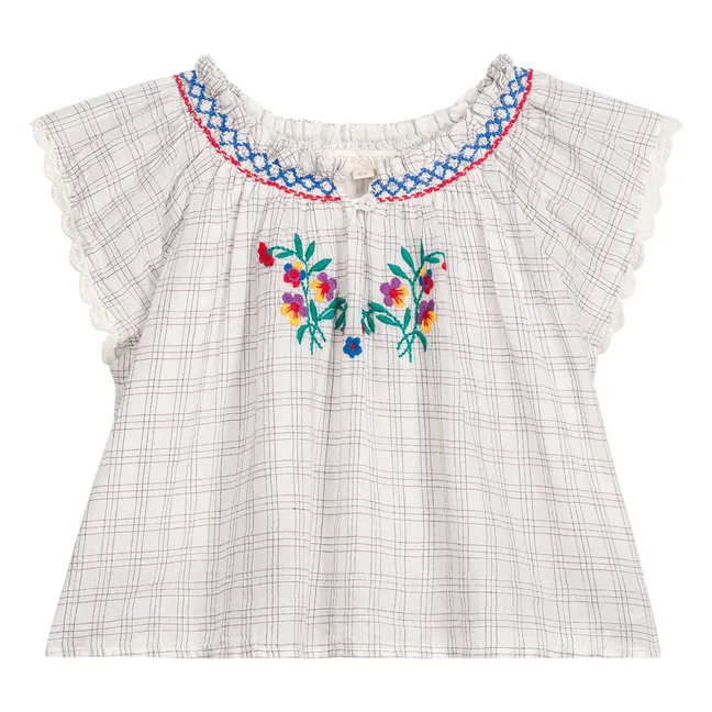 Camicetta Perla in cotone organico a quadri | Crema