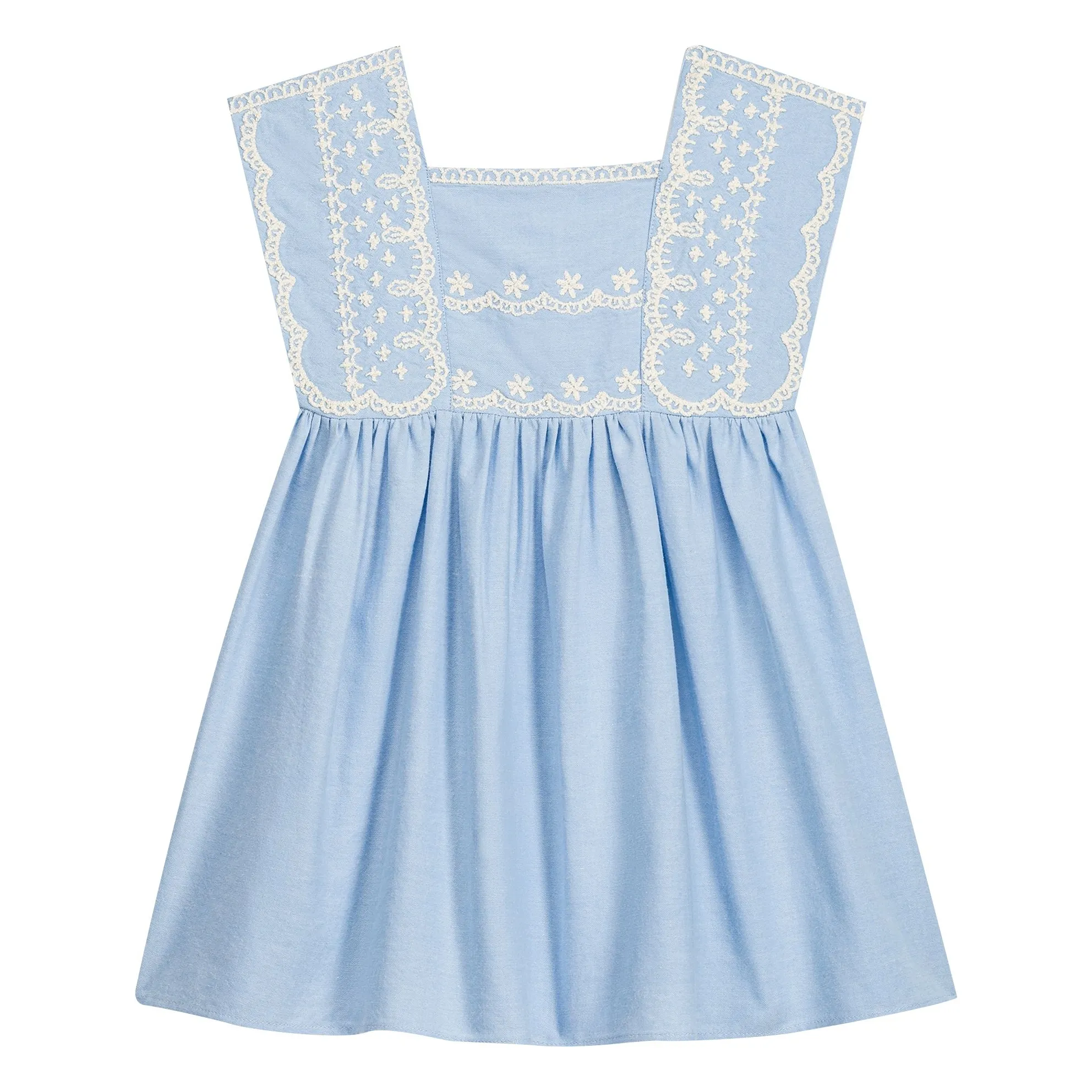 Louise Misha Light Blue Briska Organic Cotton Embroidered Dress