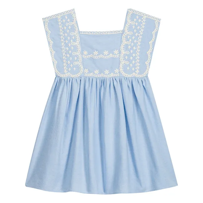 Robe Brodée Briska Coton Bio | Bleu ciel