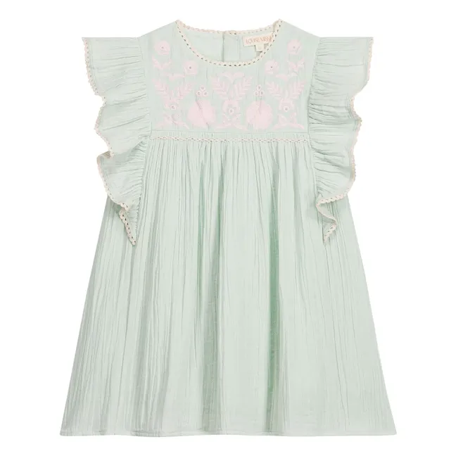 Vestido de volantes de algodón orgánico Taliana | Verde Almendra