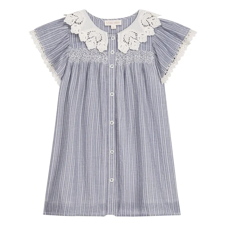 Vestido Arlina de rayas de algodón orgánico | Azul- Imagen del producto n°0