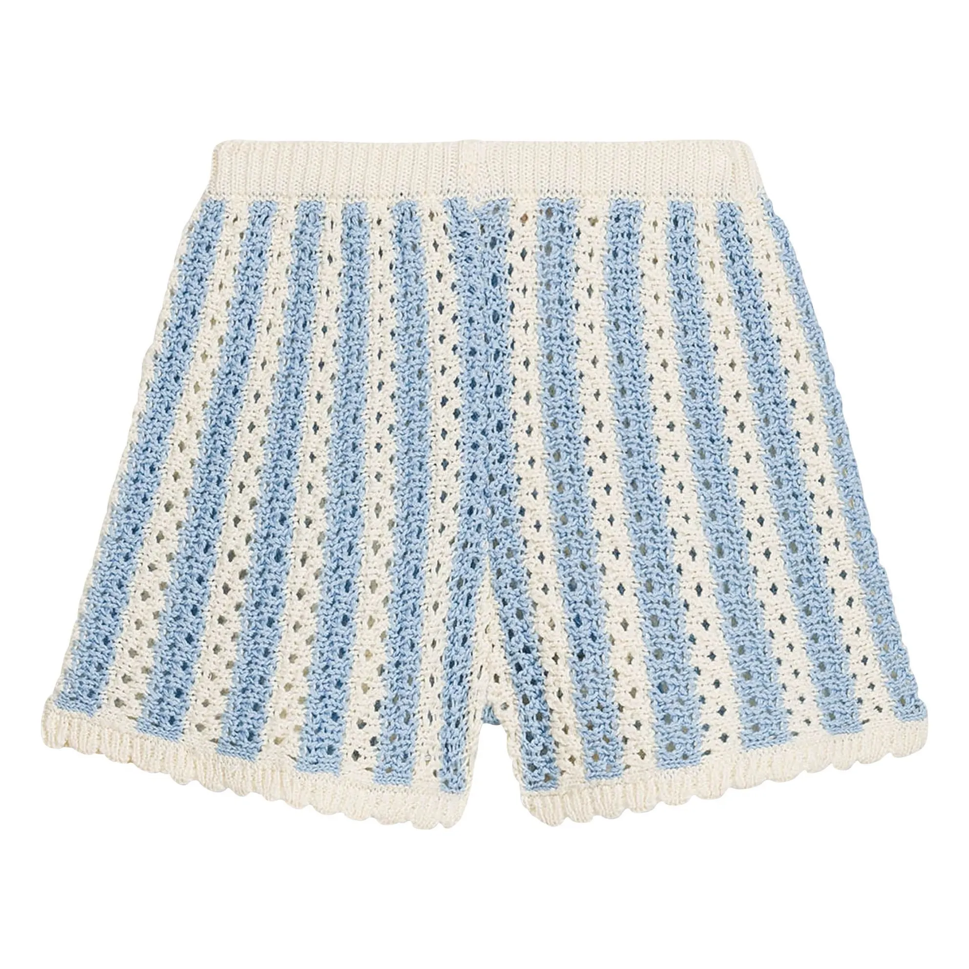 Short Ajouré Mekylane Rayé Maille | Bleu- Image produit n°0