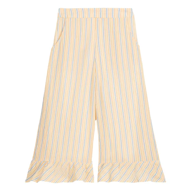 Loukie Striped Organic Cotton Ruffle Pants | Yellow