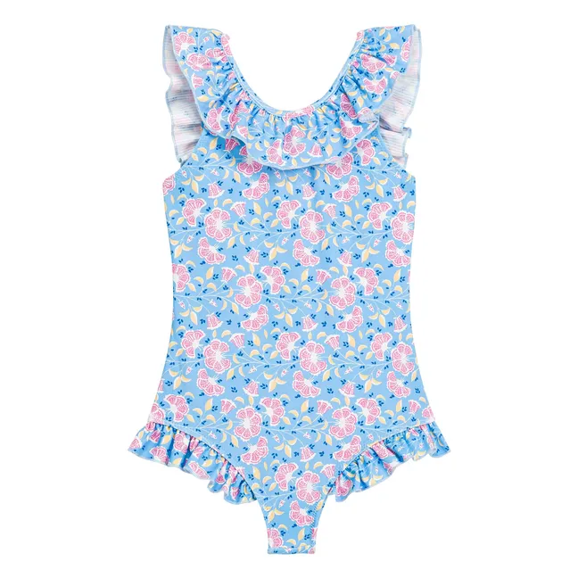 Maillot de Bain Volants Andrea Fleuri Fibres Recyclées | Bleu