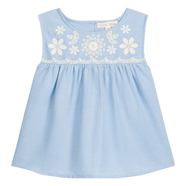 Top Malaya Bordado Algodón Ecológico | Azul