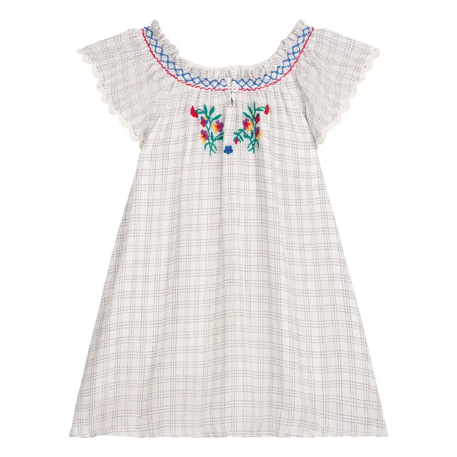 Robe Brodée Edith Carreaux Coton Bio | Crème