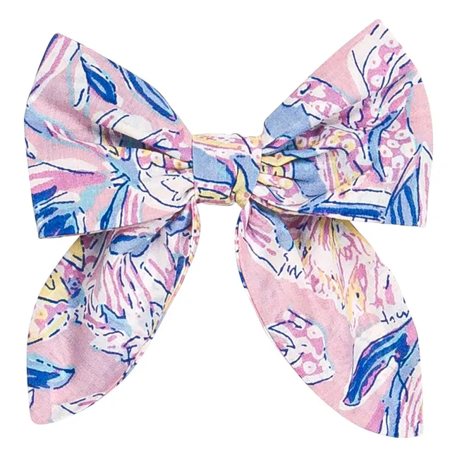 Barrette Nœud Gilla Fleuri Coton Bio | Rose