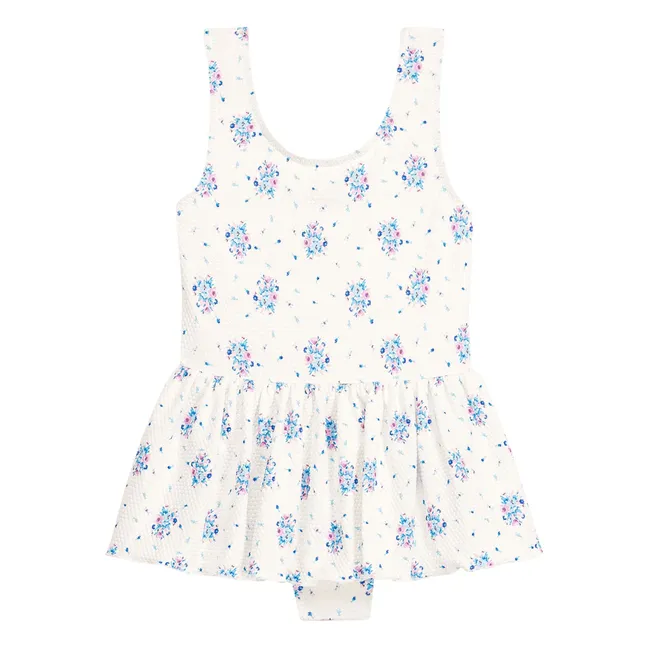 Maillot de Bain Jupe Gaufré Kalinda Fleuri Fibres Recyclées | Crème