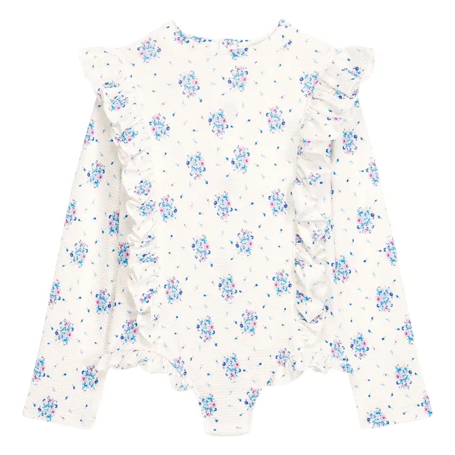 Bañador Aurelie de manga larga en relieve Fibras recicladas | Crema