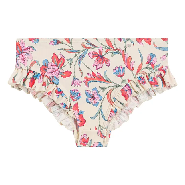 Maillot de Bain Manches Longues Yanika Fleuri Fibres Recyclées | Crème