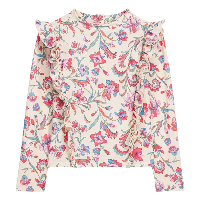 Maillot de Bain Manches Longues Yanika Fleuri Fibres Recyclées | Crème