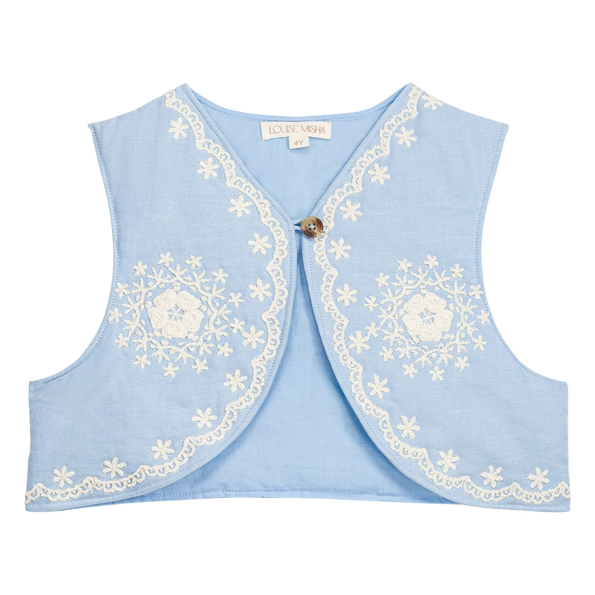 Louise Misha Blue Marisol Organic Cotton Embroidered Vest