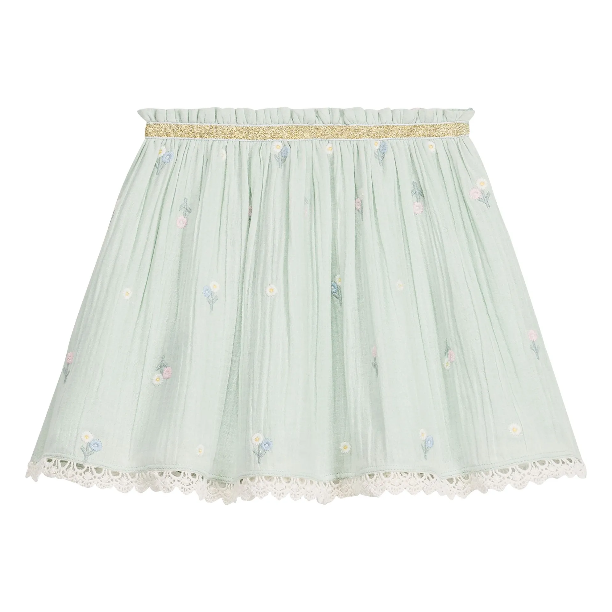 Louise Misha Almond Green Cephee Organic Cotton Embroidered Skirt