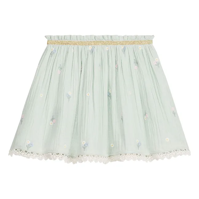 Jupe Brodée Cephee Coton Bio | Vert amande