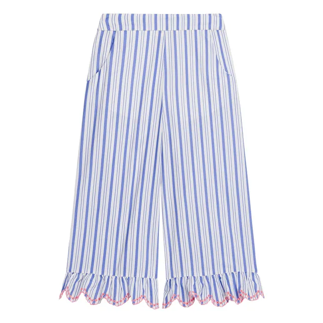 Striped Poplin Organic Cotton Loukini Ruffle Pants | Blue