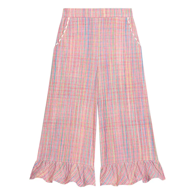 Pantalones Loukie Ruffle Carreaux | Rosa
