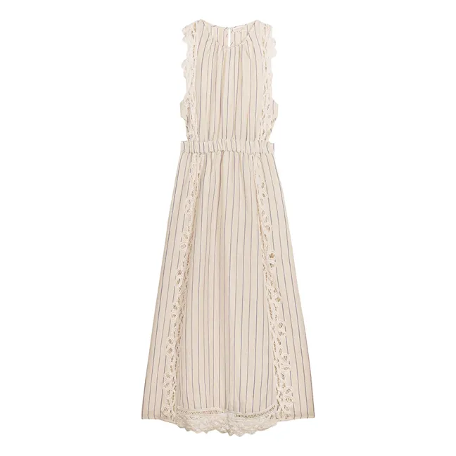 Vestido Ariane a rayas de lino y algodón | Crema
