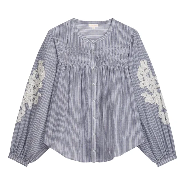 Jally Stripes Organic Cotton Blouse | Blue