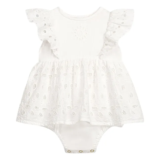 Vestido lenali bordado de algodón orgánico | Blanco