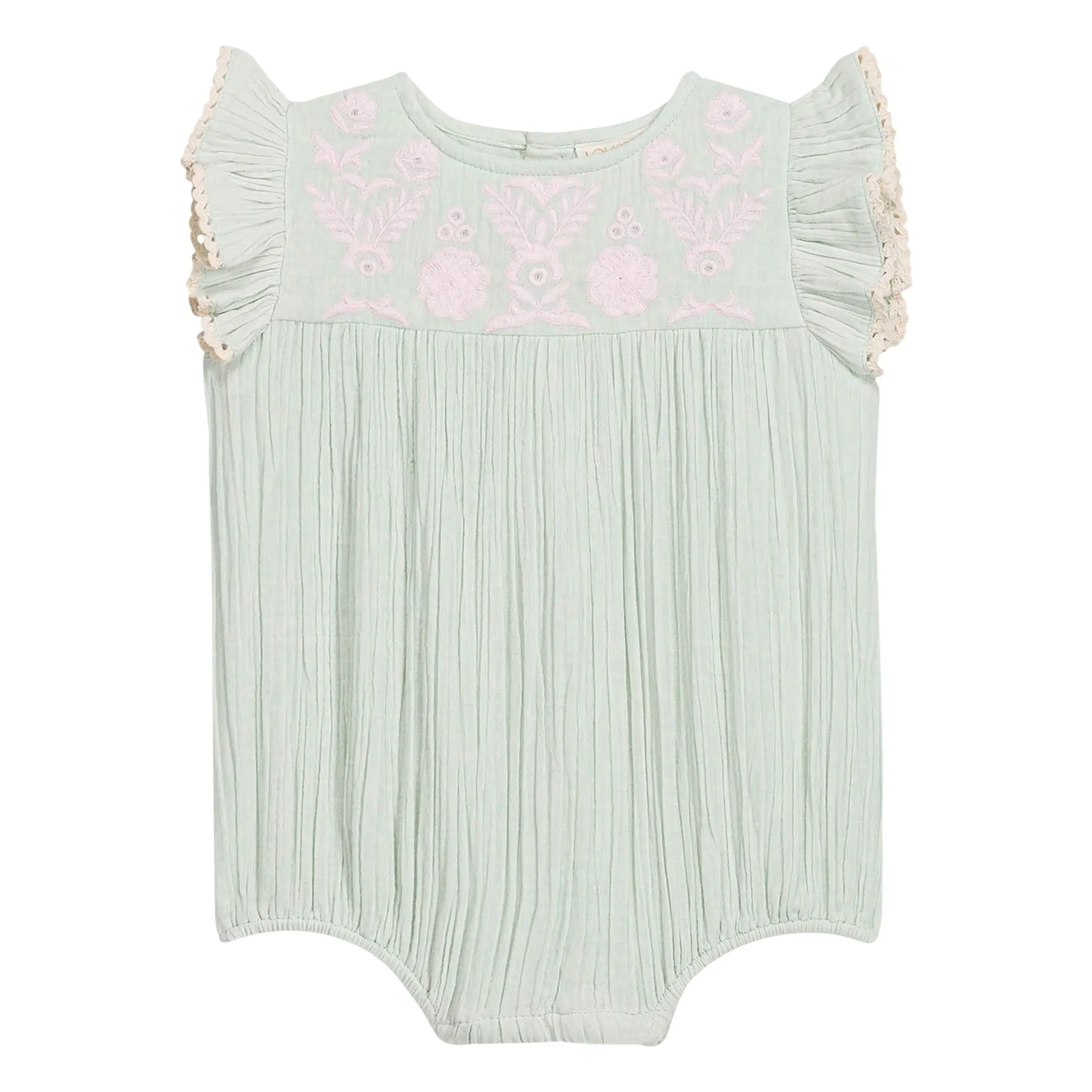 Barboteuse Volants Nusha Coton Bio | Vert amande- Image produit n°0
