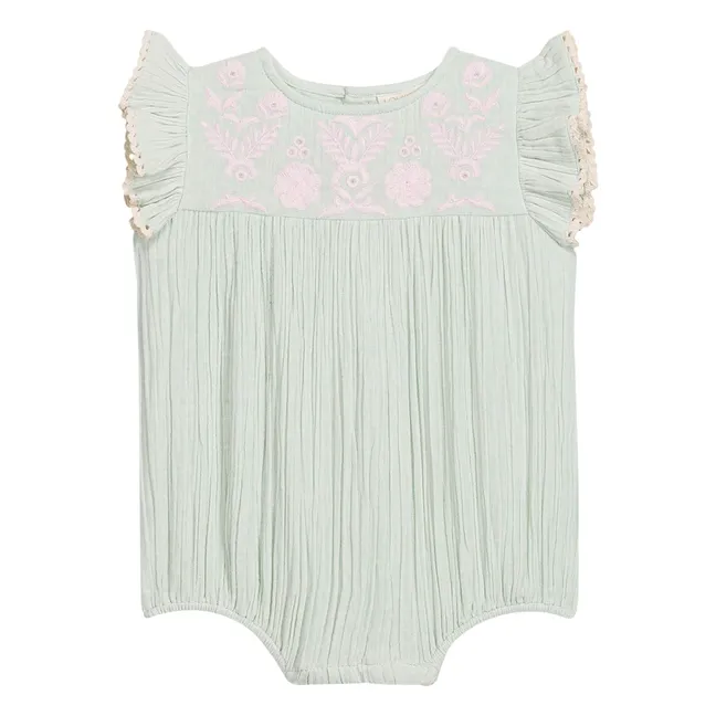 Barboteuse Volants Nusha Coton Bio | Vert amande