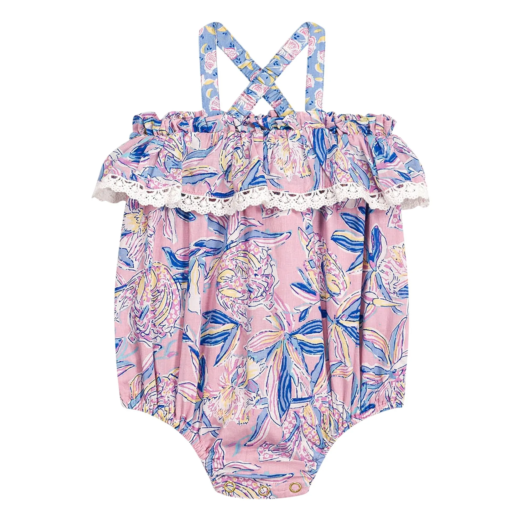 Louise Misha Pink Kumal Fleurie Organic Cotton Romper