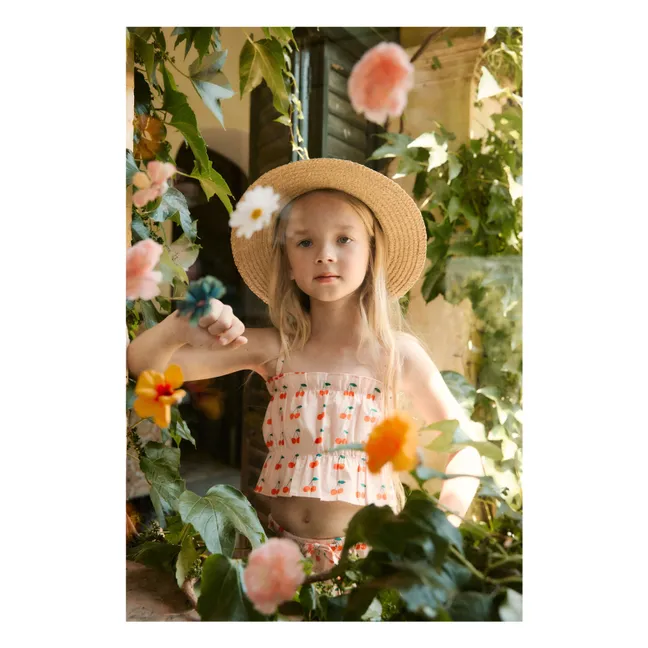 Top Froncé Cerises | Rose pâle