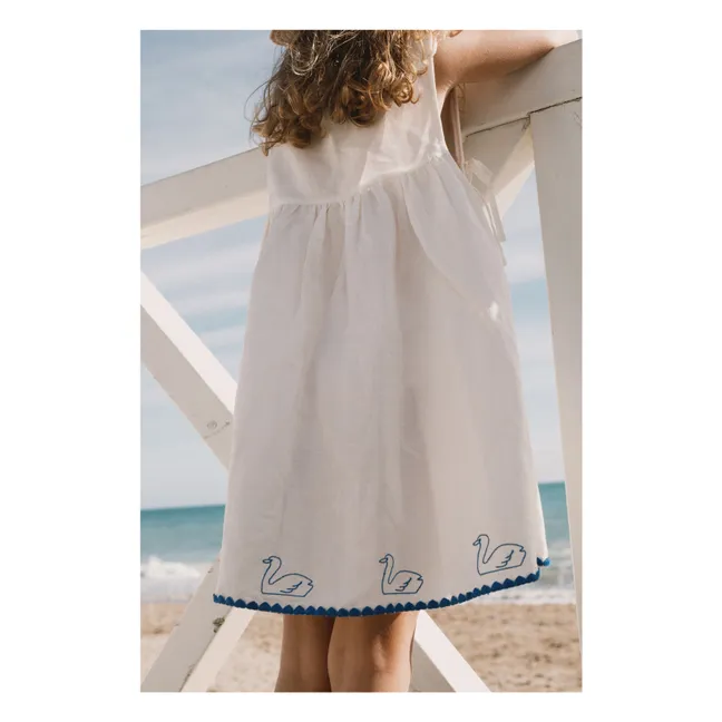 Kleid Schwäne Leinen | Weiß