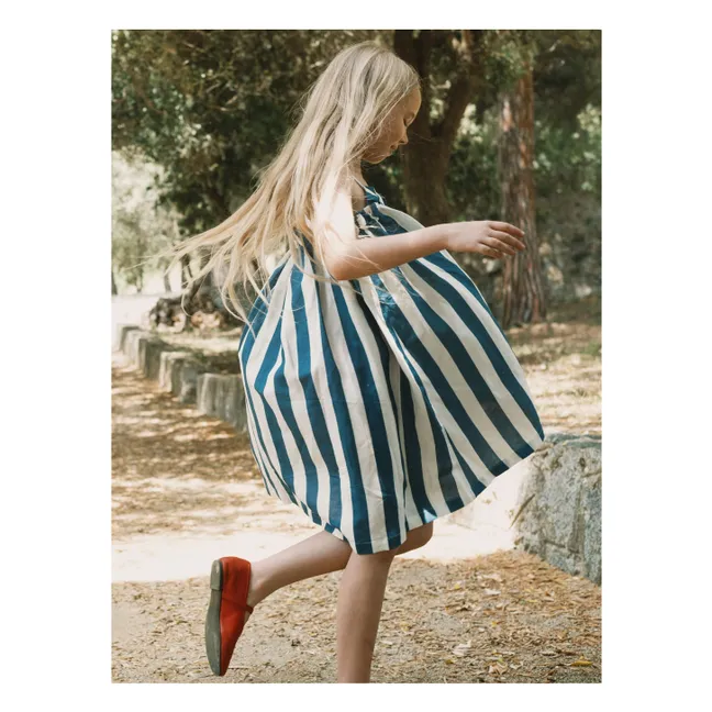 Vestido de lino a rayas sin tirantes | Azul