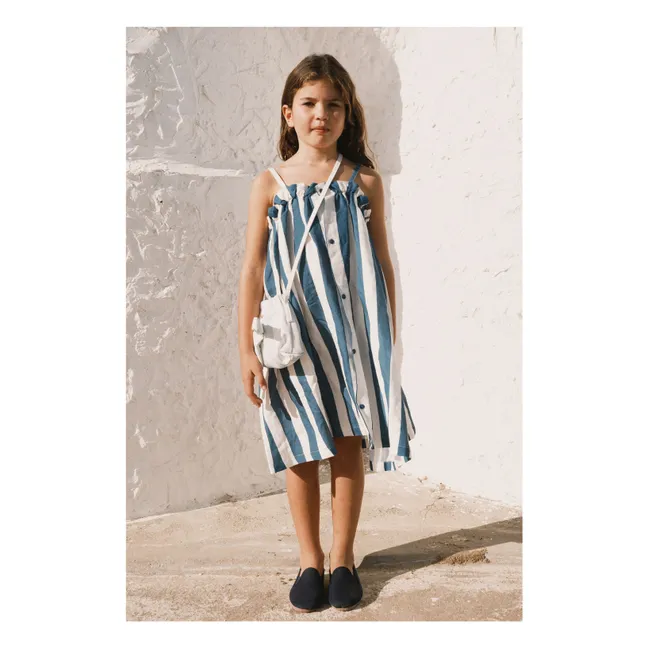 Abito in lino a righe senza spalline | Blu