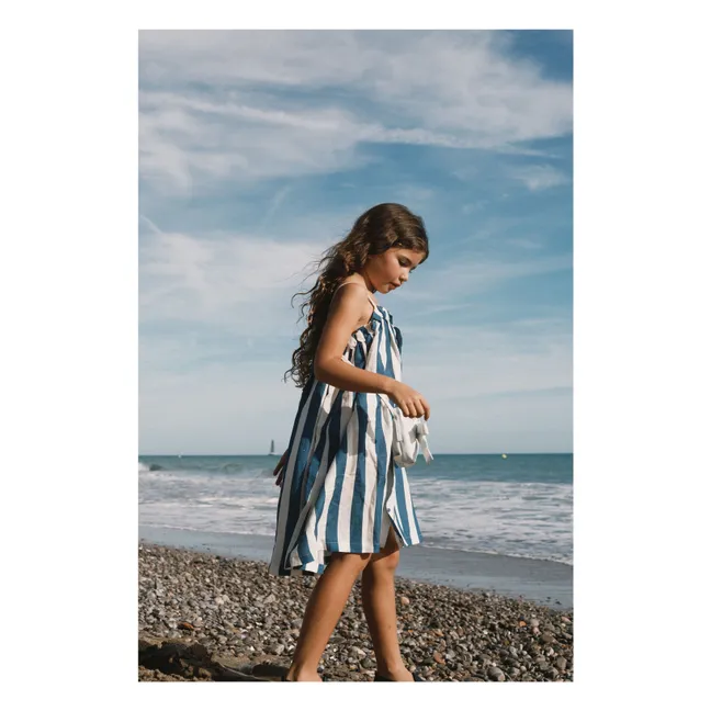 Abito in lino a righe senza spalline | Blu