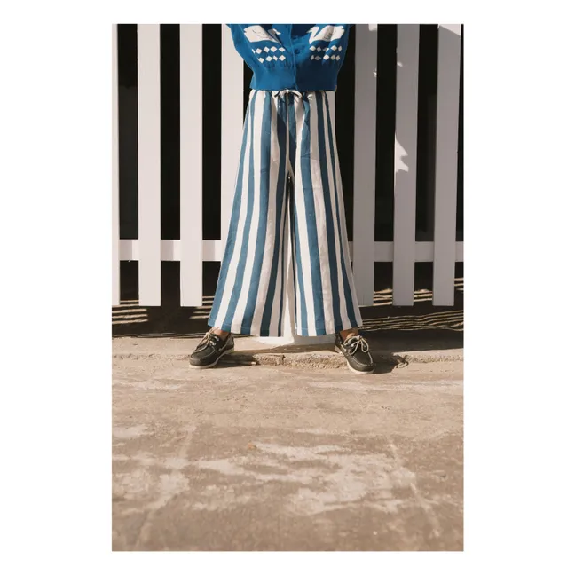 Gestreifte Leinenhose | Blau