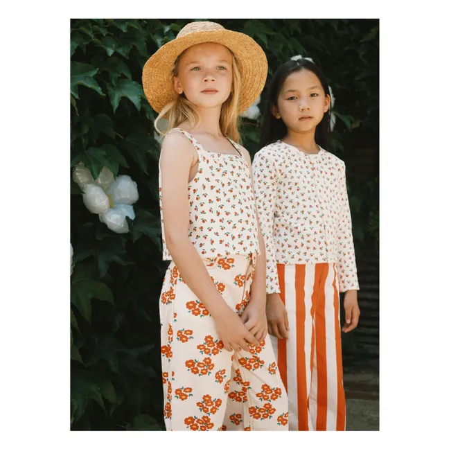 Top a coste Roses in cotone biologico | Bianco