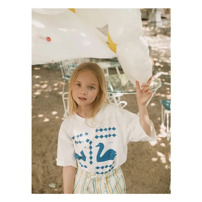 T-shirt in cotone biologico con cigni e rombi | Bianco