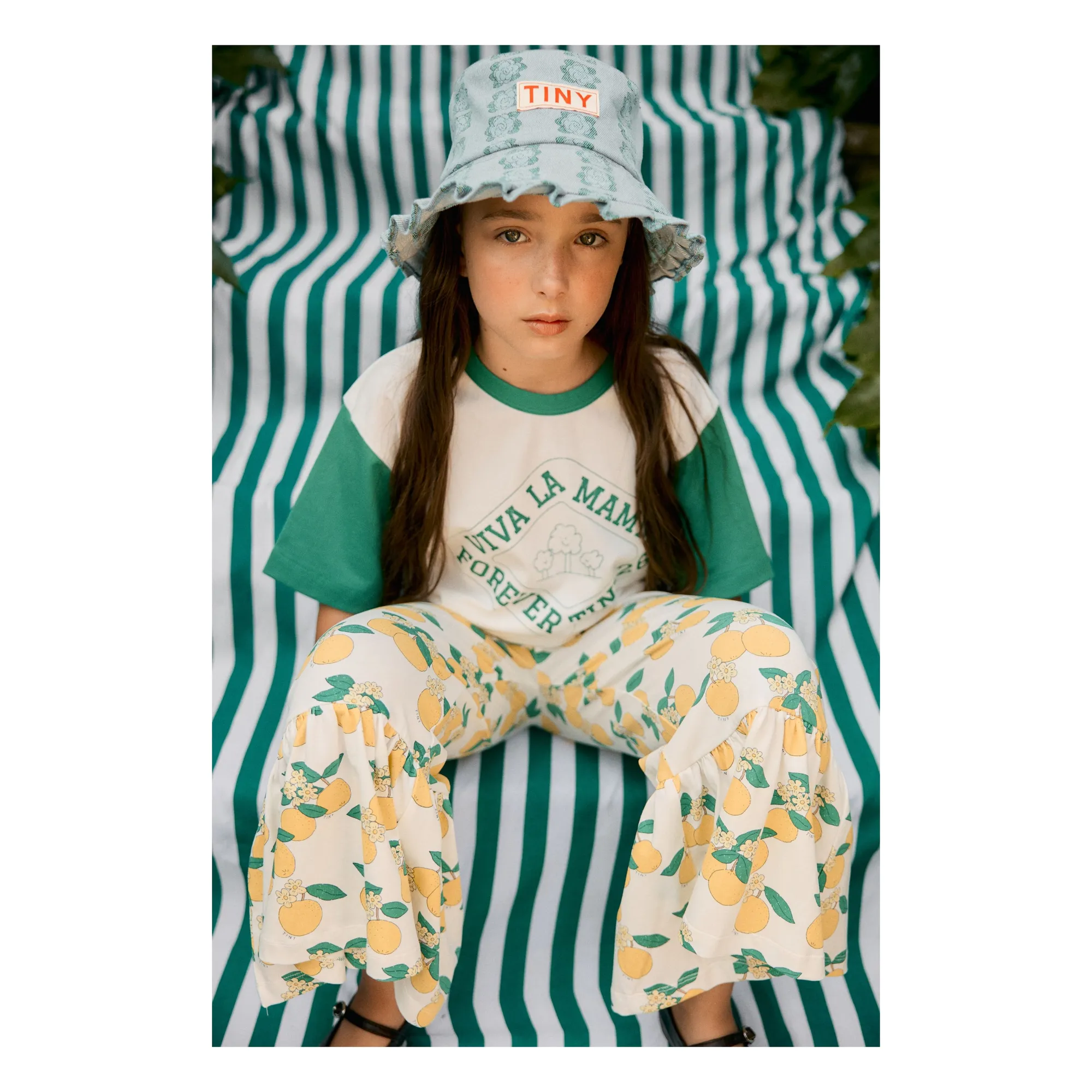Pantalon Volants Oranges Coton Bio | Blanc- Image produit n°3