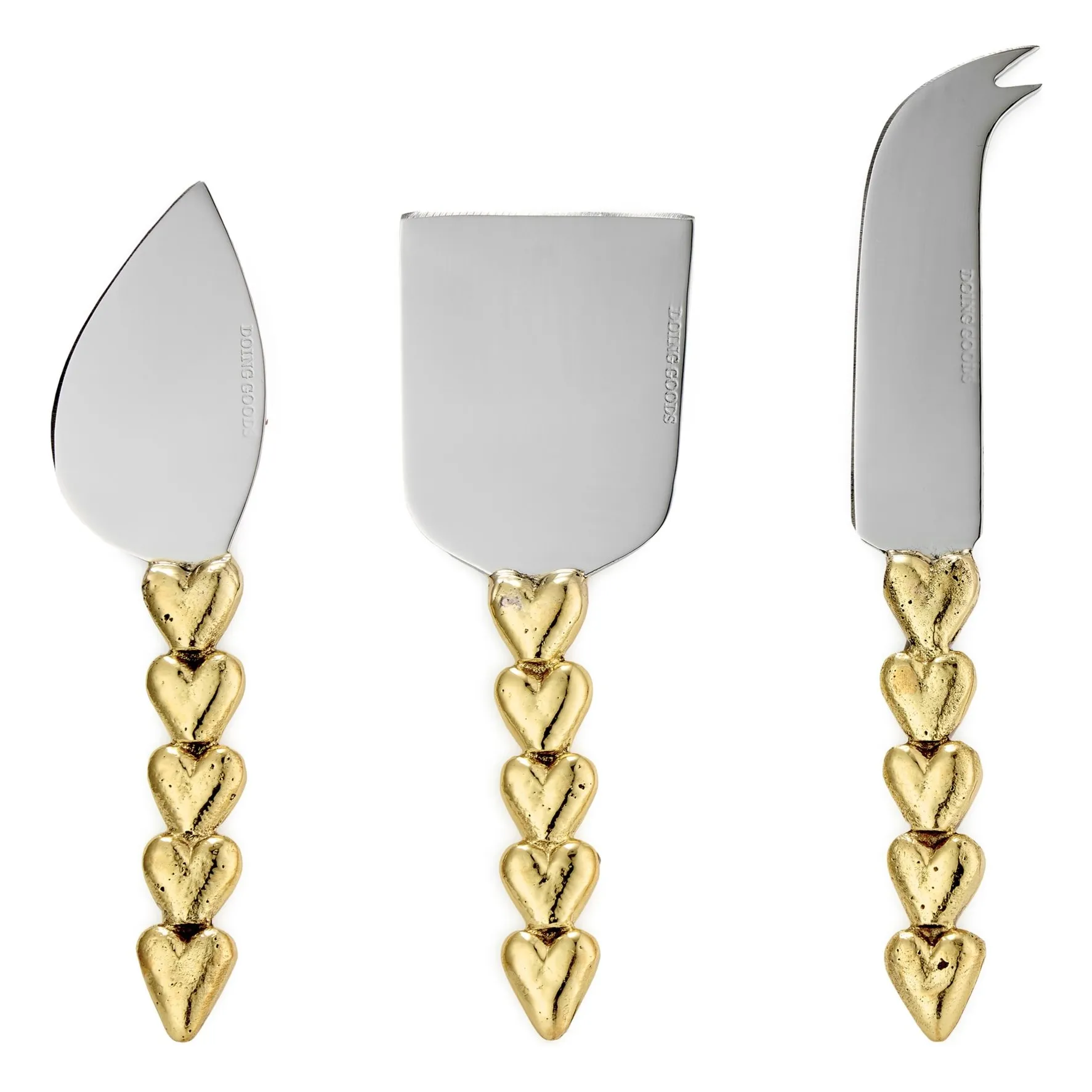 Doing Goods Brass Holly Heart Cheese Cutlery - Set Of 3