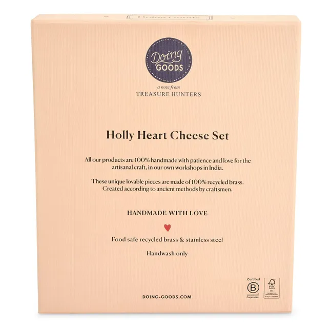 Käsebesteck aus Messing Holly Heart - 3er-Set | Gelbguss