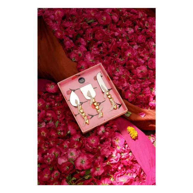 Käsebesteck aus Messing Holly Heart - 3er-Set | Gelbguss