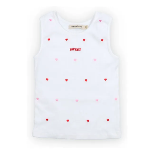 Camiseta de tirantes acanalada Petunia Hearts | Blanco