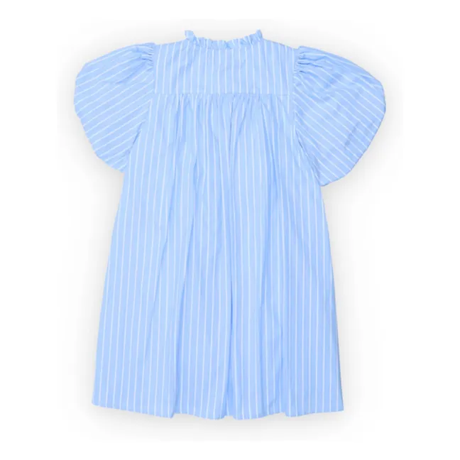 Vestido de manga abullonada a rayas Ficus | Azul Claro
