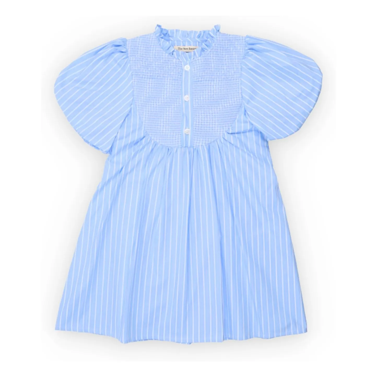 The New Society Light Blue Striped Ficus Puff Sleeve Dress