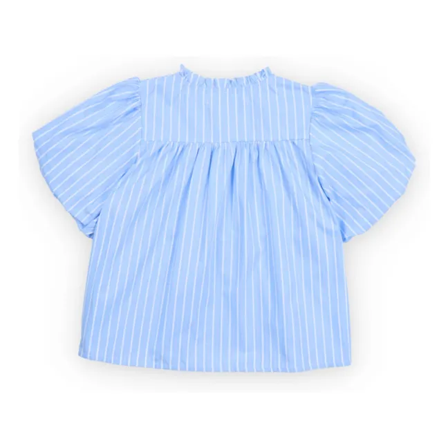 Blouse Manches Bouffantes Ficus Rayée | Bleu Clair