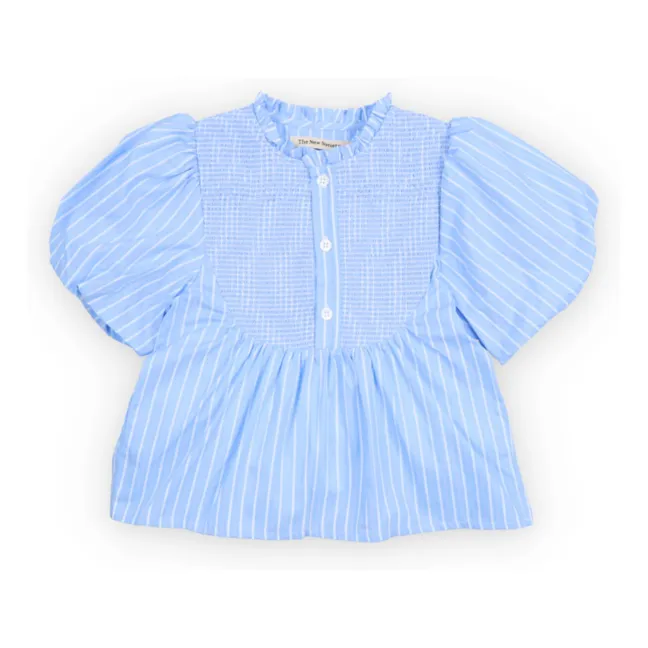 Blusa de rayas Ficus con mangas abullonadas | Azul Claro