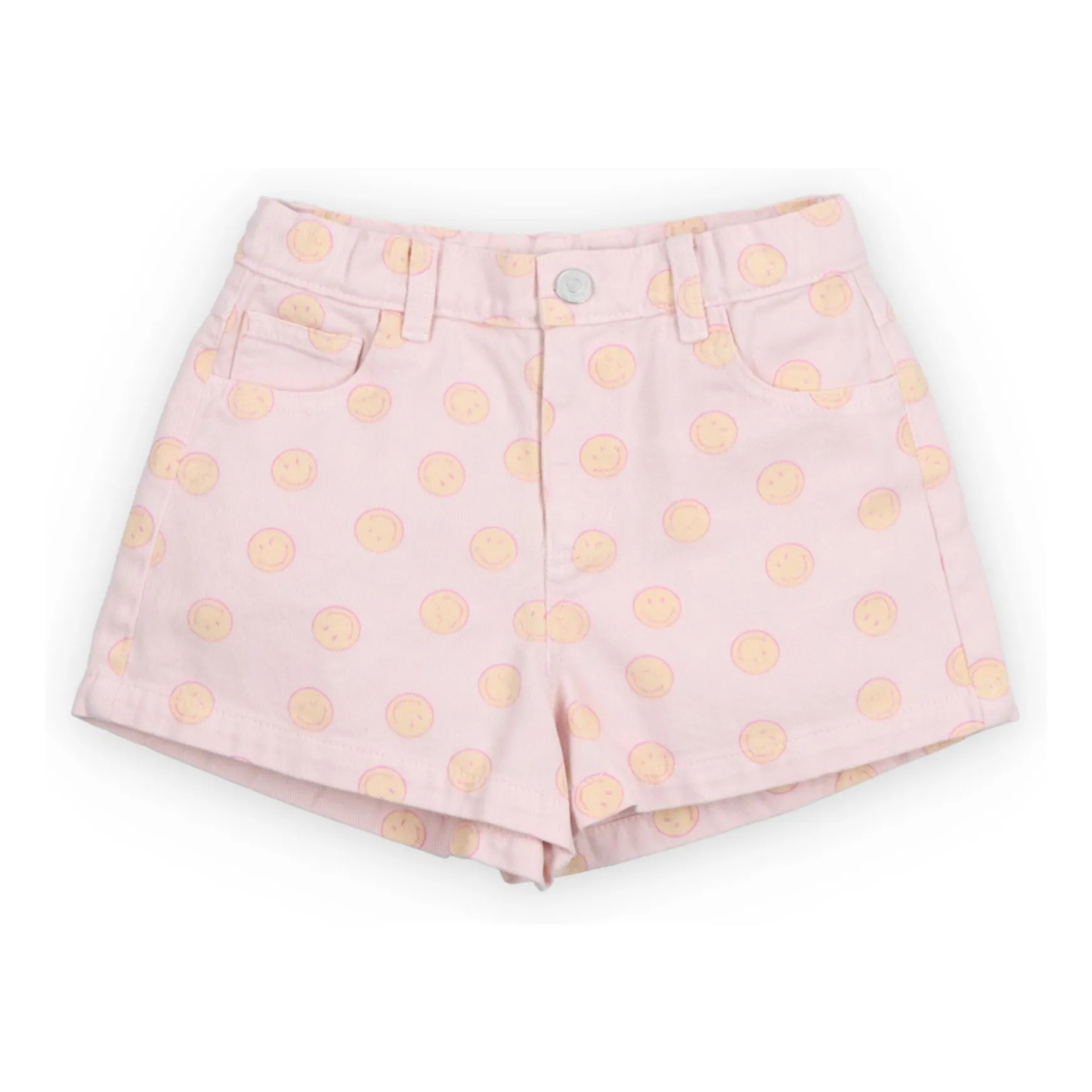 The New Society Pale Pink Denim Smiley Cotton Shorts Bci