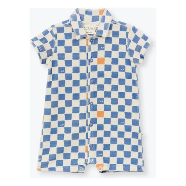 Pelele Damier de rizo de algodón orgánico | Azul