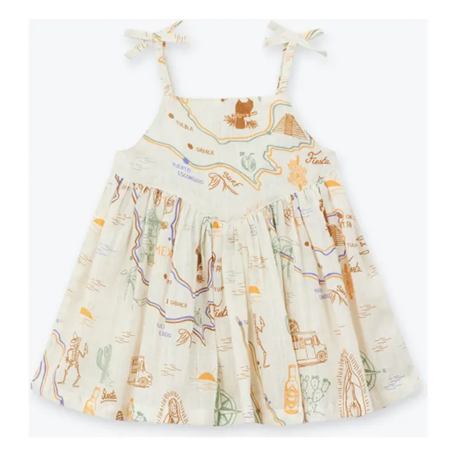 Robe Bretelles Palmiers Voile Coton Bio | Beige