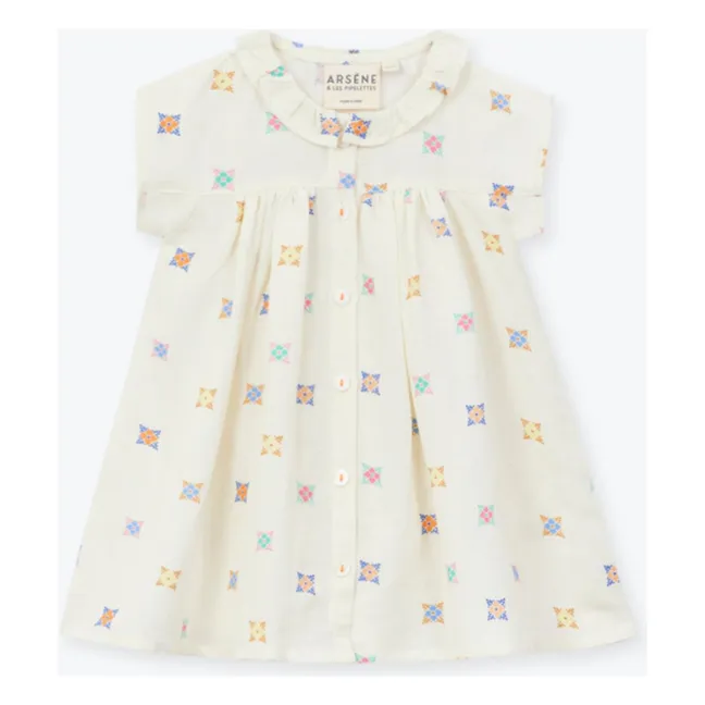 Vestido floral de voile de lino | Crudo