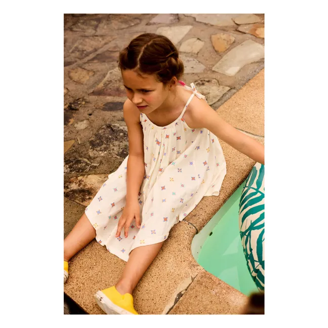 Robe Bretelles Fleurie Voile Lin | Ecru